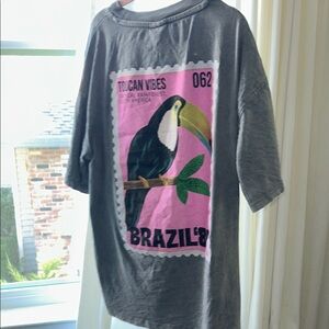 Zara Gray Toucan Graphic Tee oversized kids